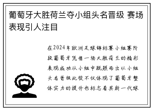 葡萄牙大胜荷兰夺小组头名晋级 赛场表现引人注目