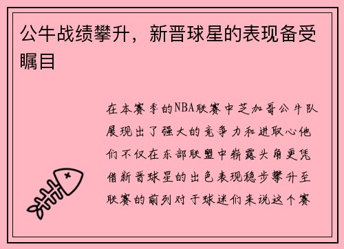 公牛战绩攀升，新晋球星的表现备受瞩目