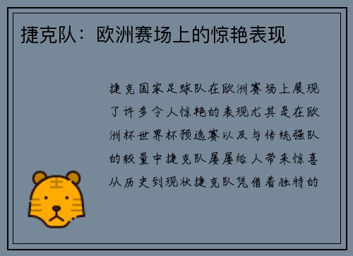 捷克队：欧洲赛场上的惊艳表现