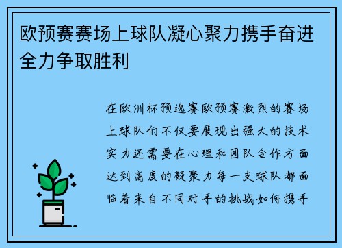 欧预赛赛场上球队凝心聚力携手奋进全力争取胜利