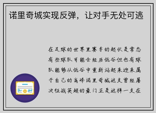诺里奇城实现反弹，让对手无处可逃