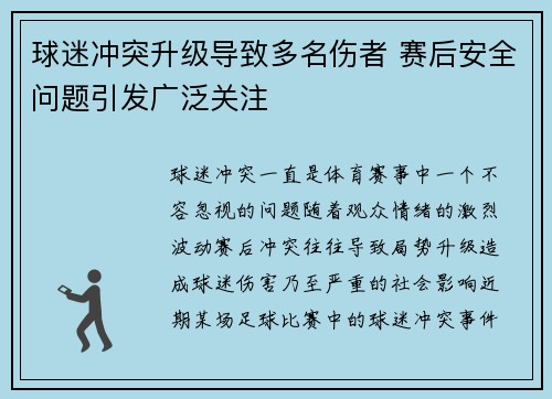球迷冲突升级导致多名伤者 赛后安全问题引发广泛关注