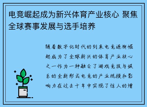 电竞崛起成为新兴体育产业核心 聚焦全球赛事发展与选手培养
